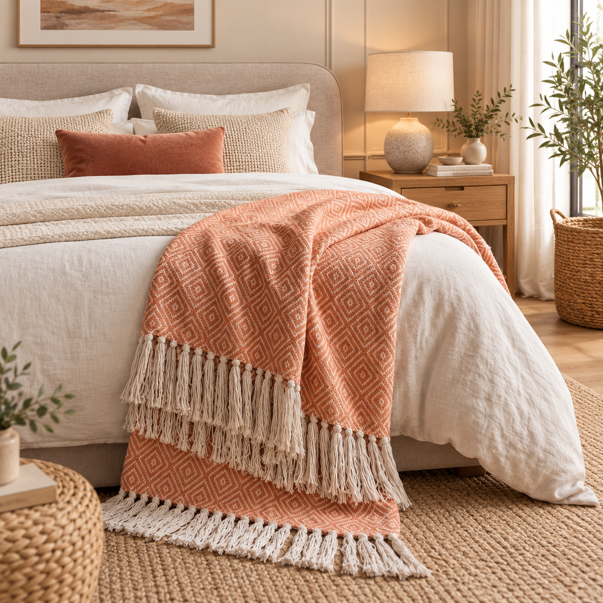 Rust Orange Diamond Throw