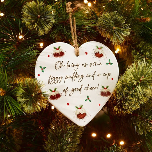 Ceramic Figgy Pudding Heart Hanging Decoration