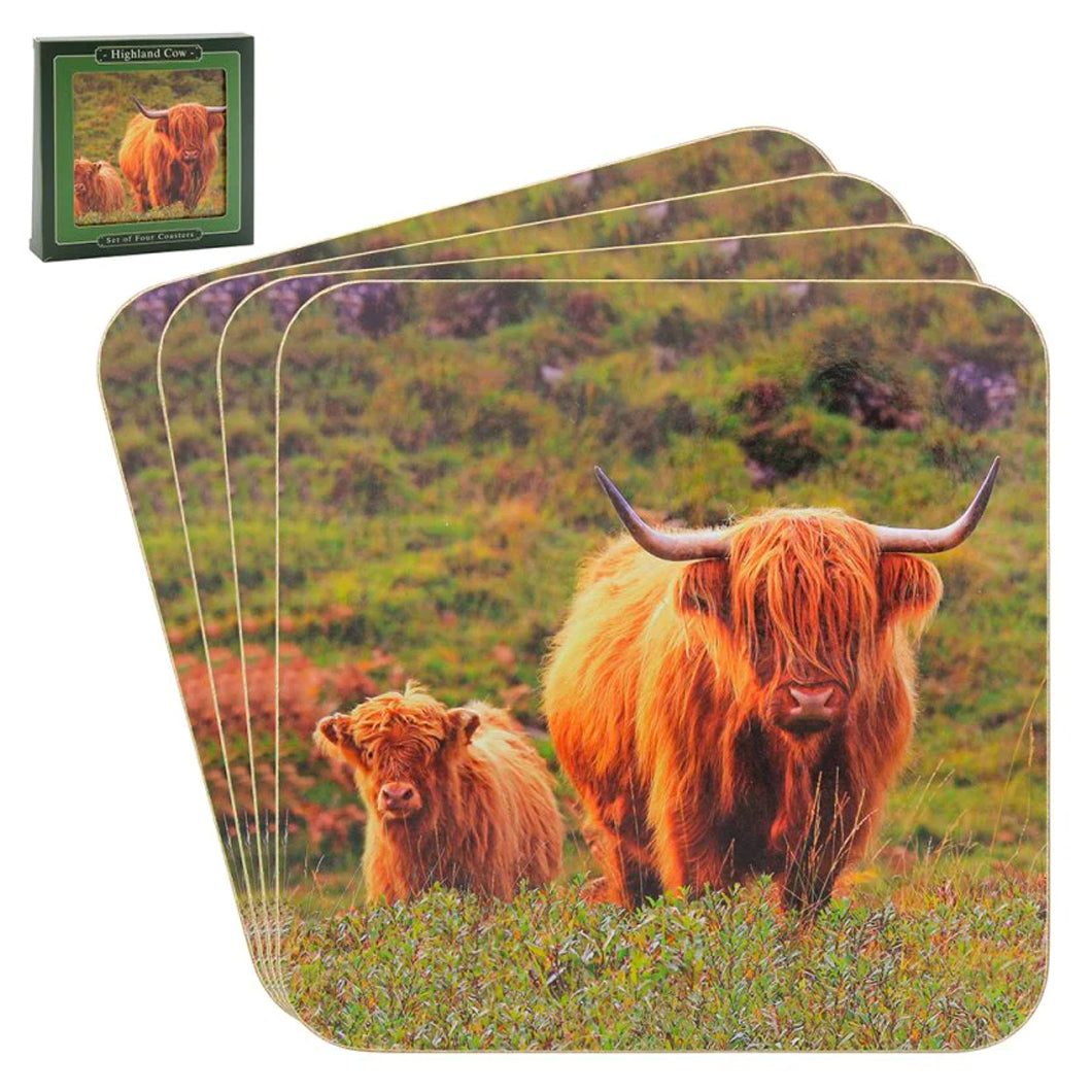 Highland Cow & Calf Coaster Set