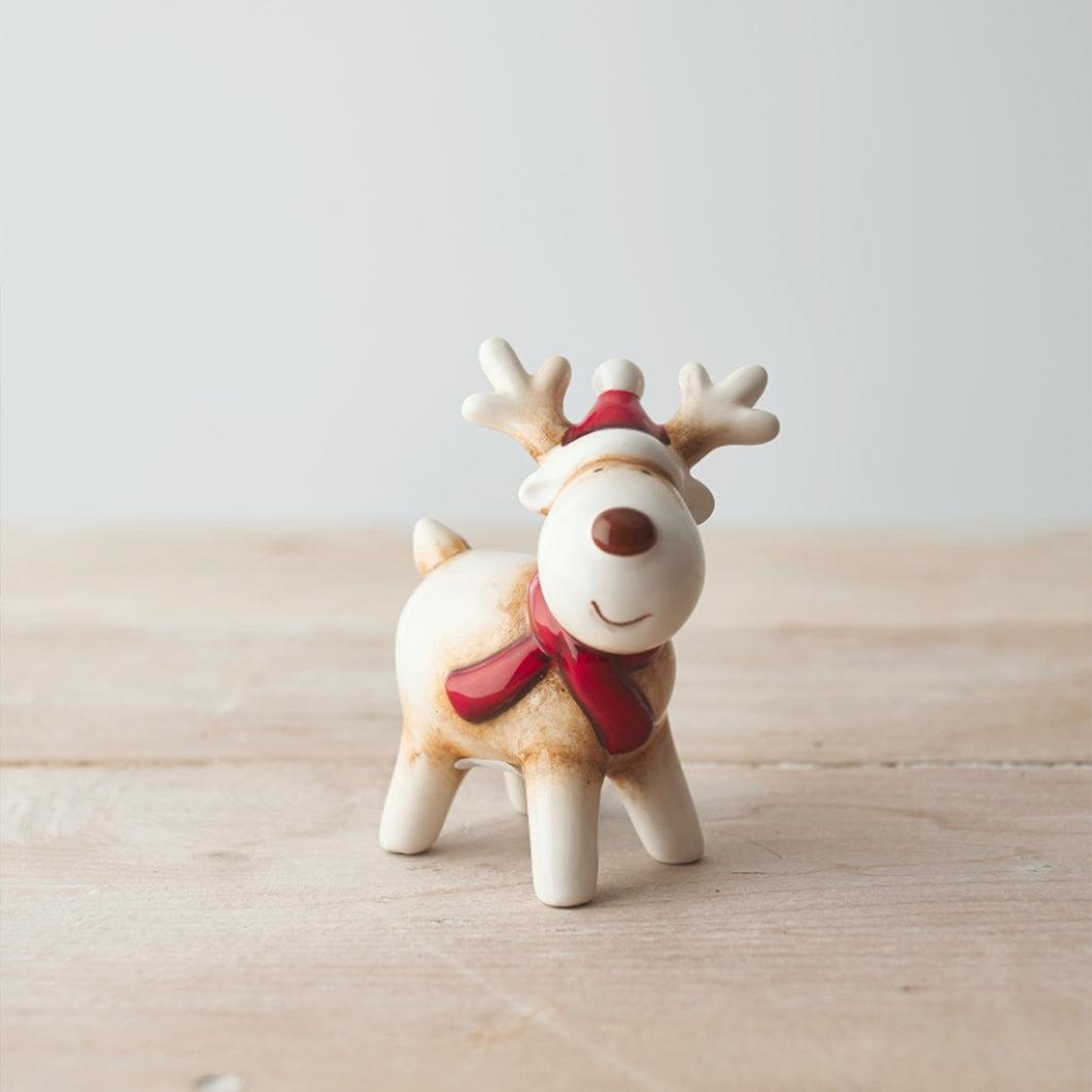 Ceramic Red Scarf Reindeer, Medium