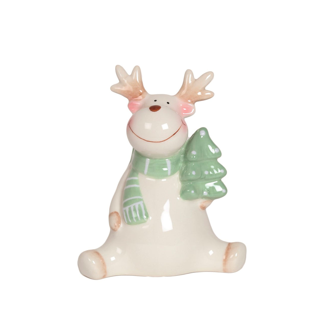 White & Green Cute Plump Reindeer