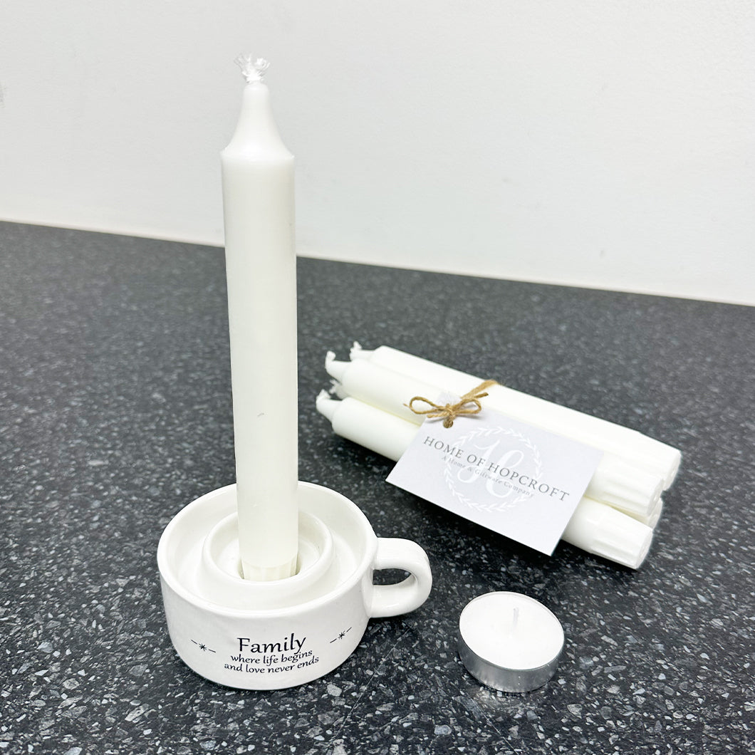 Ceramic Dual Purpose Tealight & Dinner Candle Holder - Family
