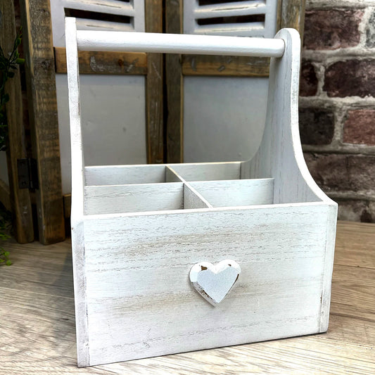 White Washed Wooden Trug With Heart Detail