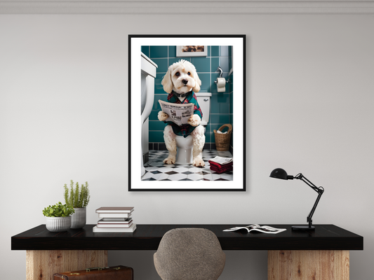 White Cockapoo on Toilet
