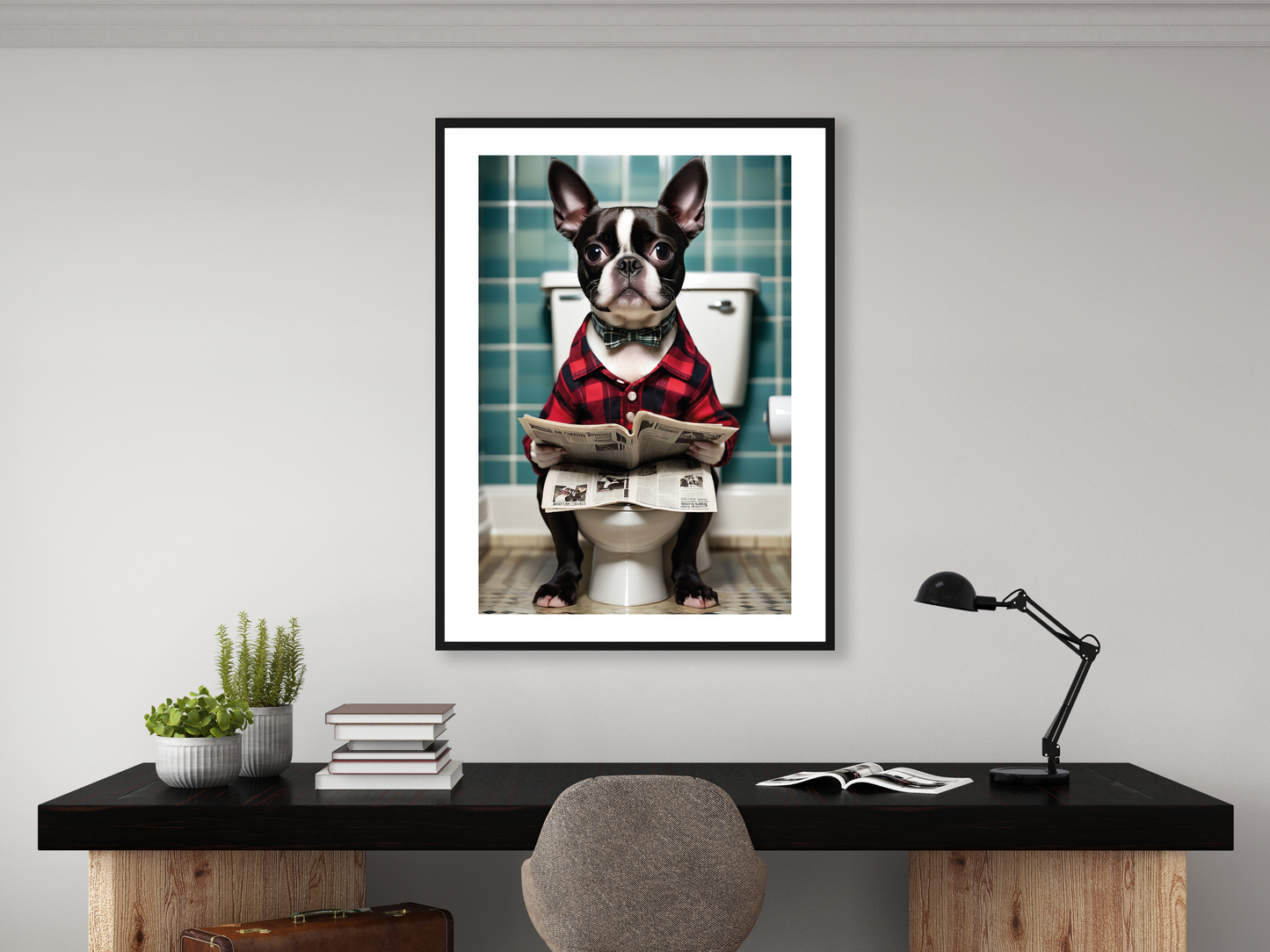 Boston Terrier on Toilet