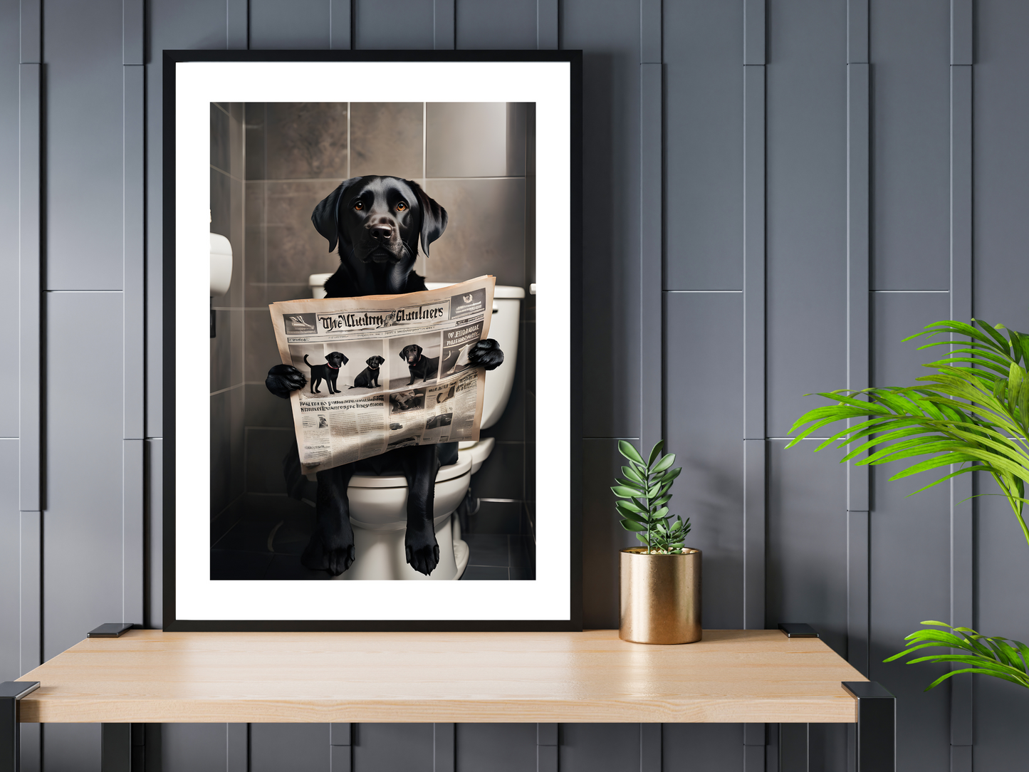 Black Labrador on Toilet