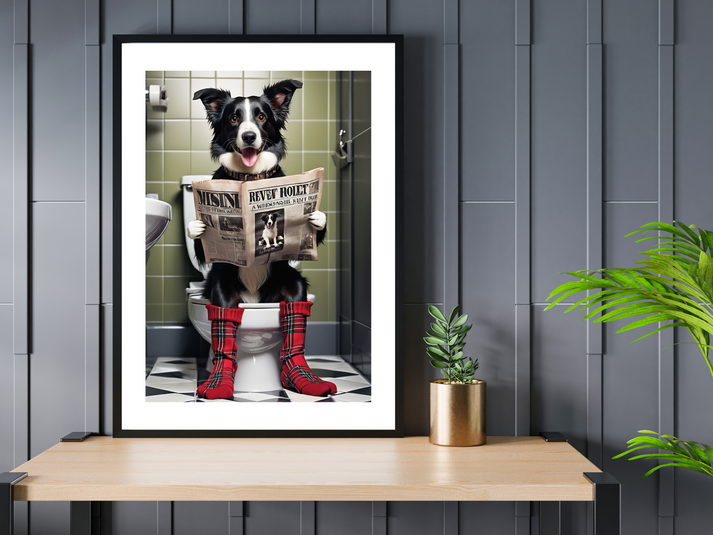 Border Collie Dog on Toilet