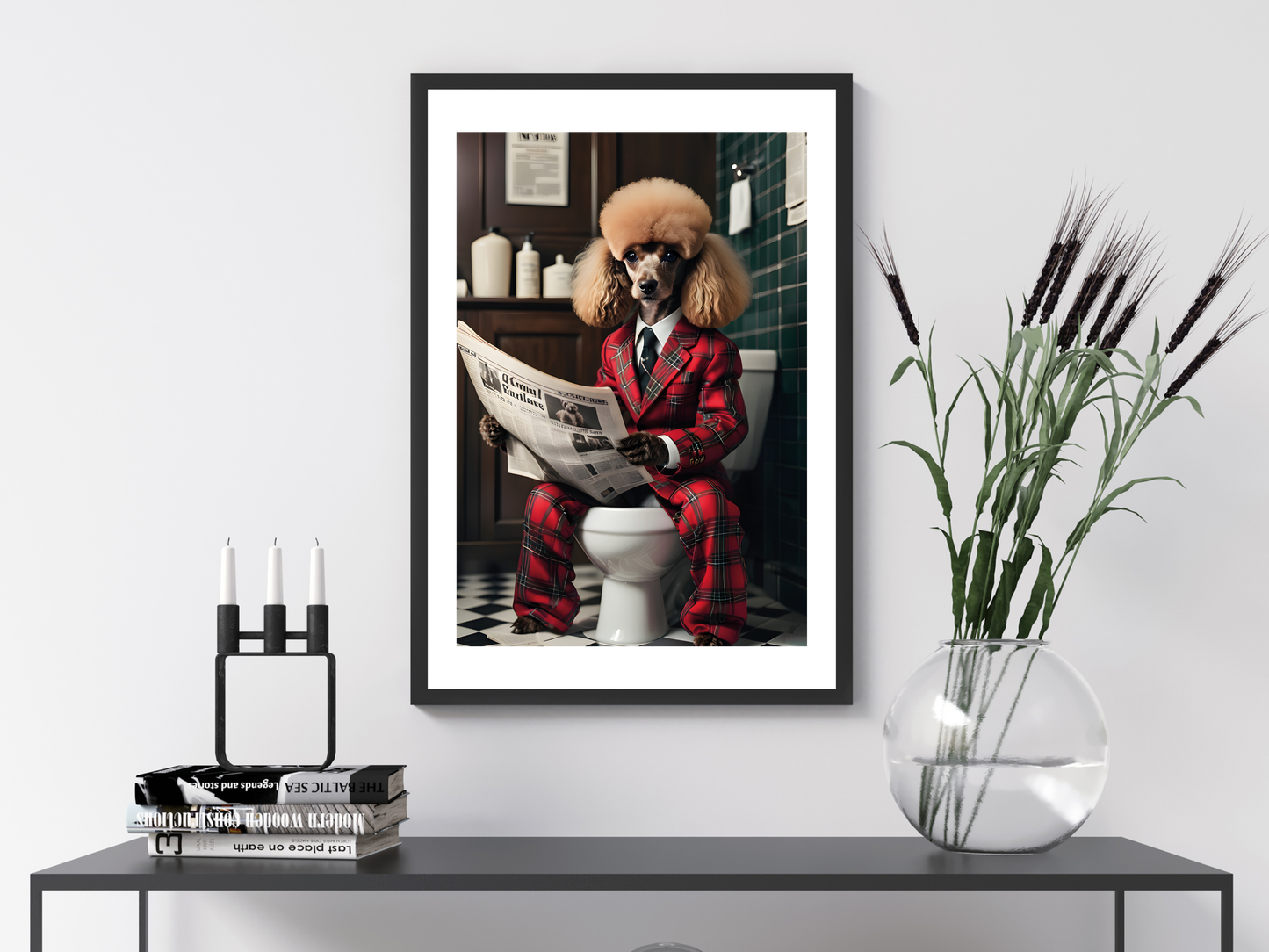 Poodle Tartan Jacket on Toilet