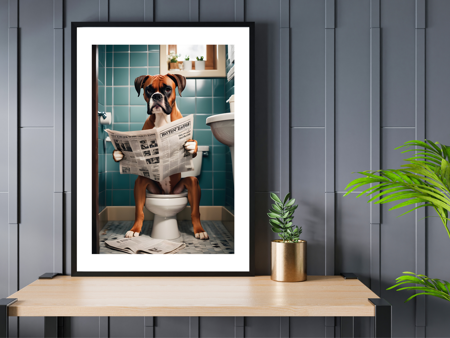 Boxer Dog on Toilet