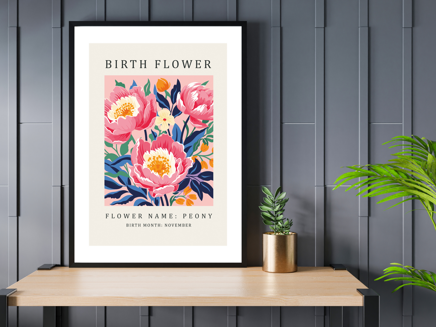 Birth Flower Print November Peony | Birthday Month Poster