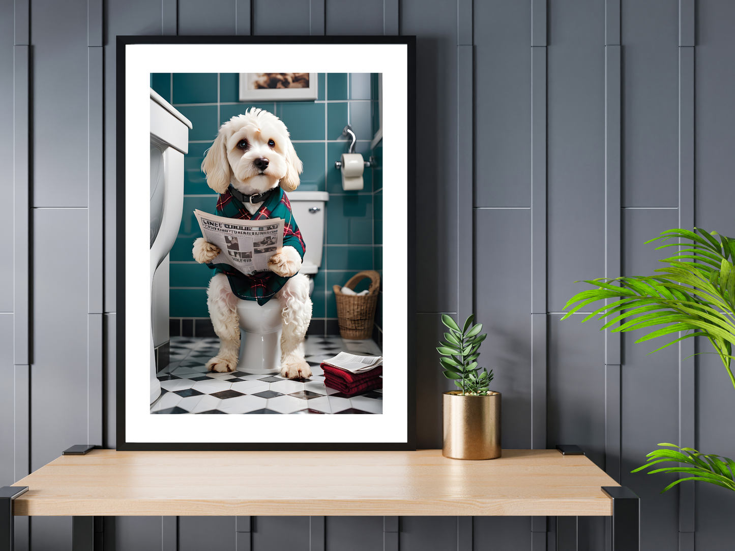 White Cockapoo on Toilet