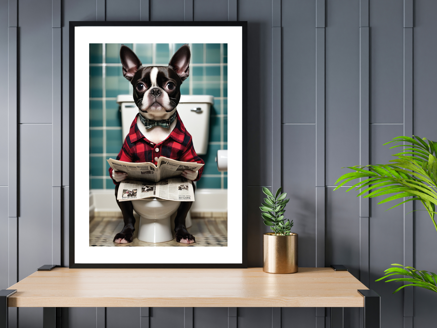 Boston Terrier on Toilet