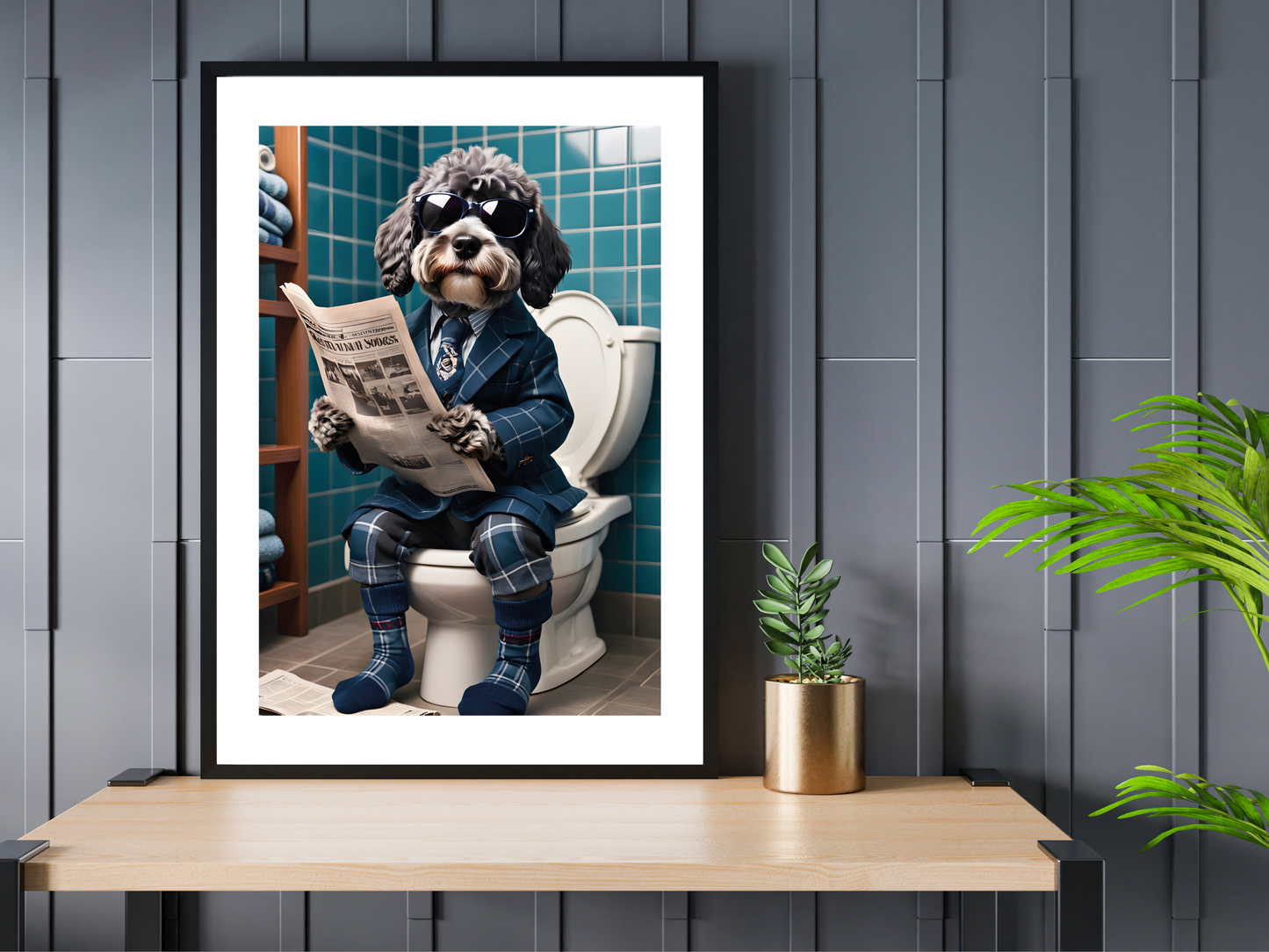 Blue Roan Cockapoo on Toilet