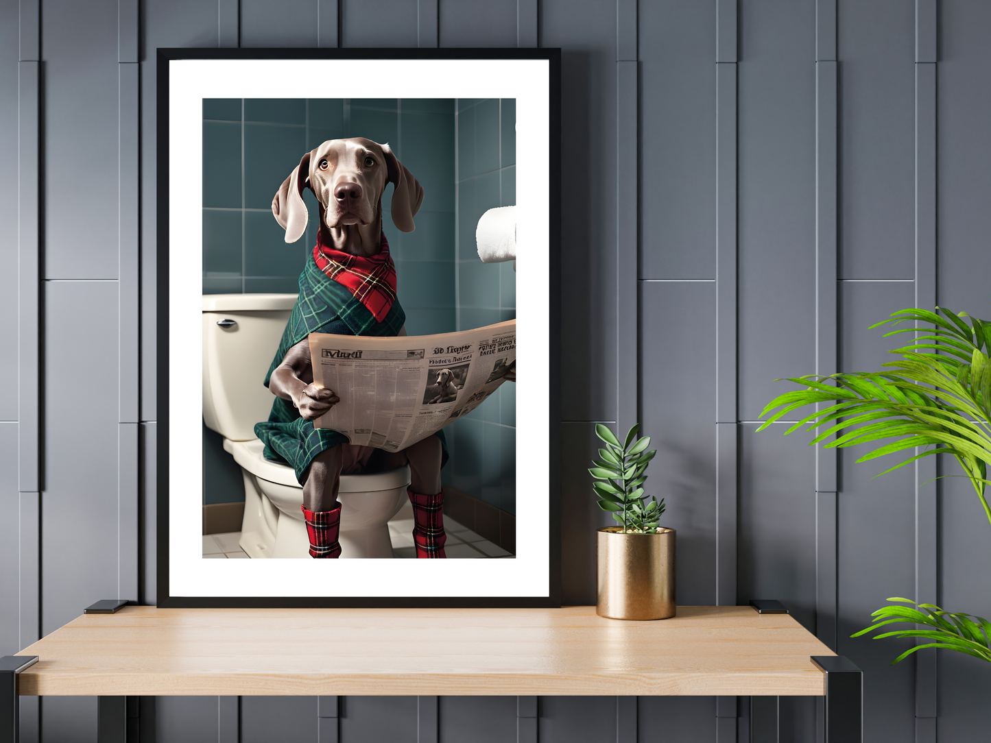 Weimaraner on Toilet