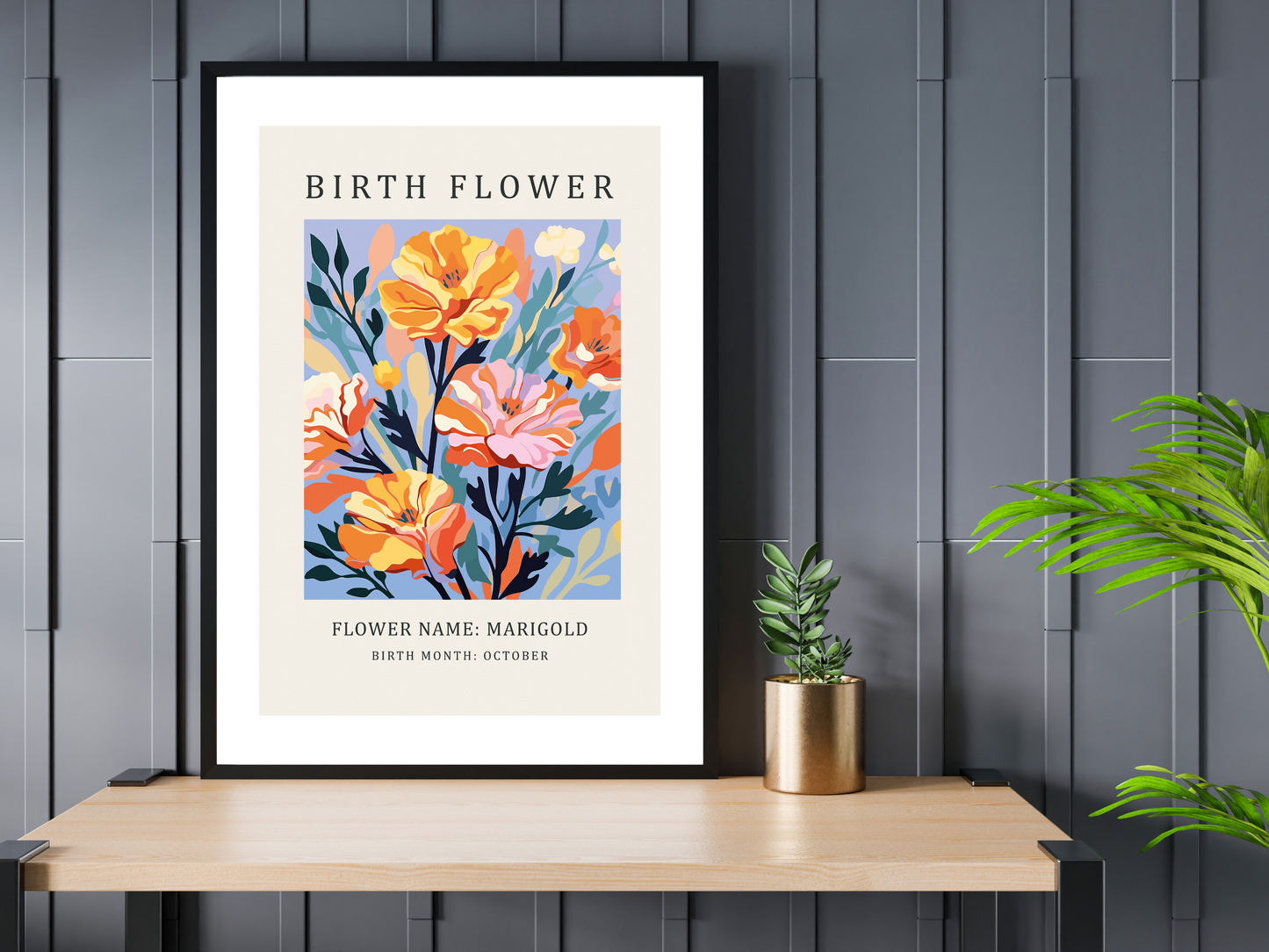 Birth Flower Print October Marigold | Birthday Month Poster
