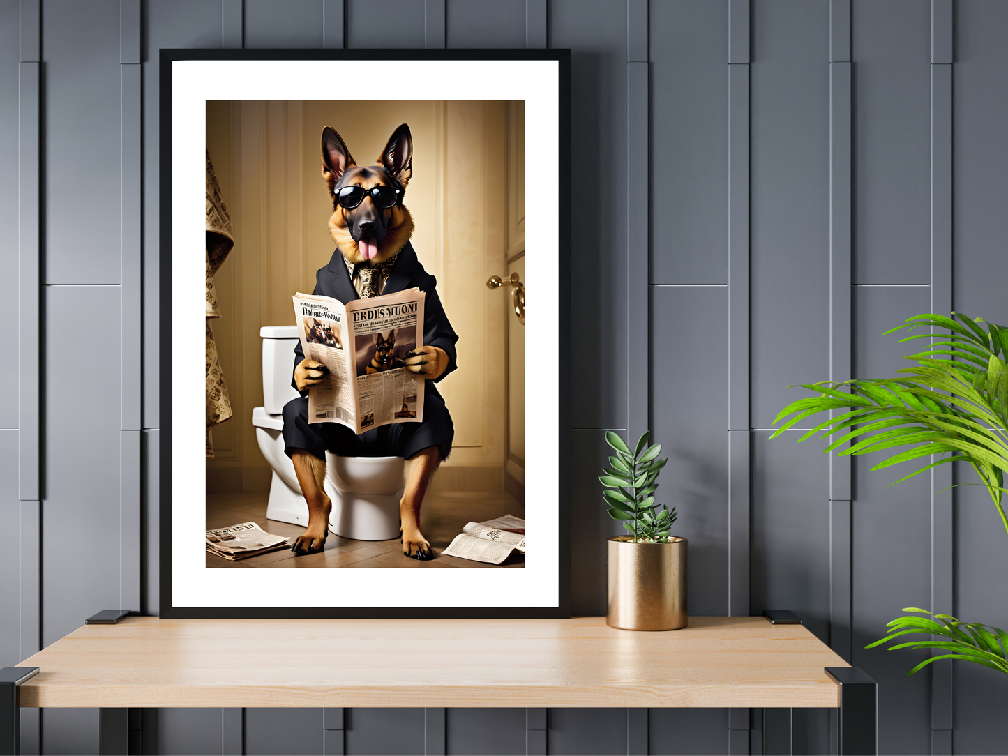 German Shepherd on Toilet