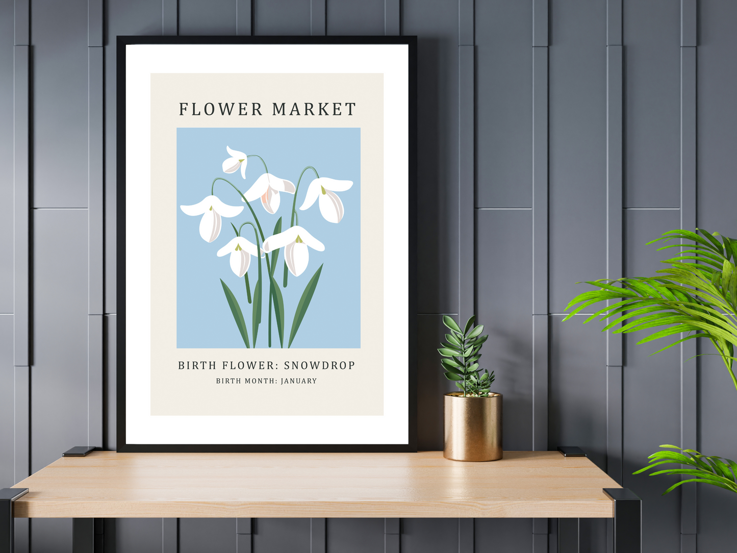 Birth Flower Print January Snowdrop | Birthday Month Poster