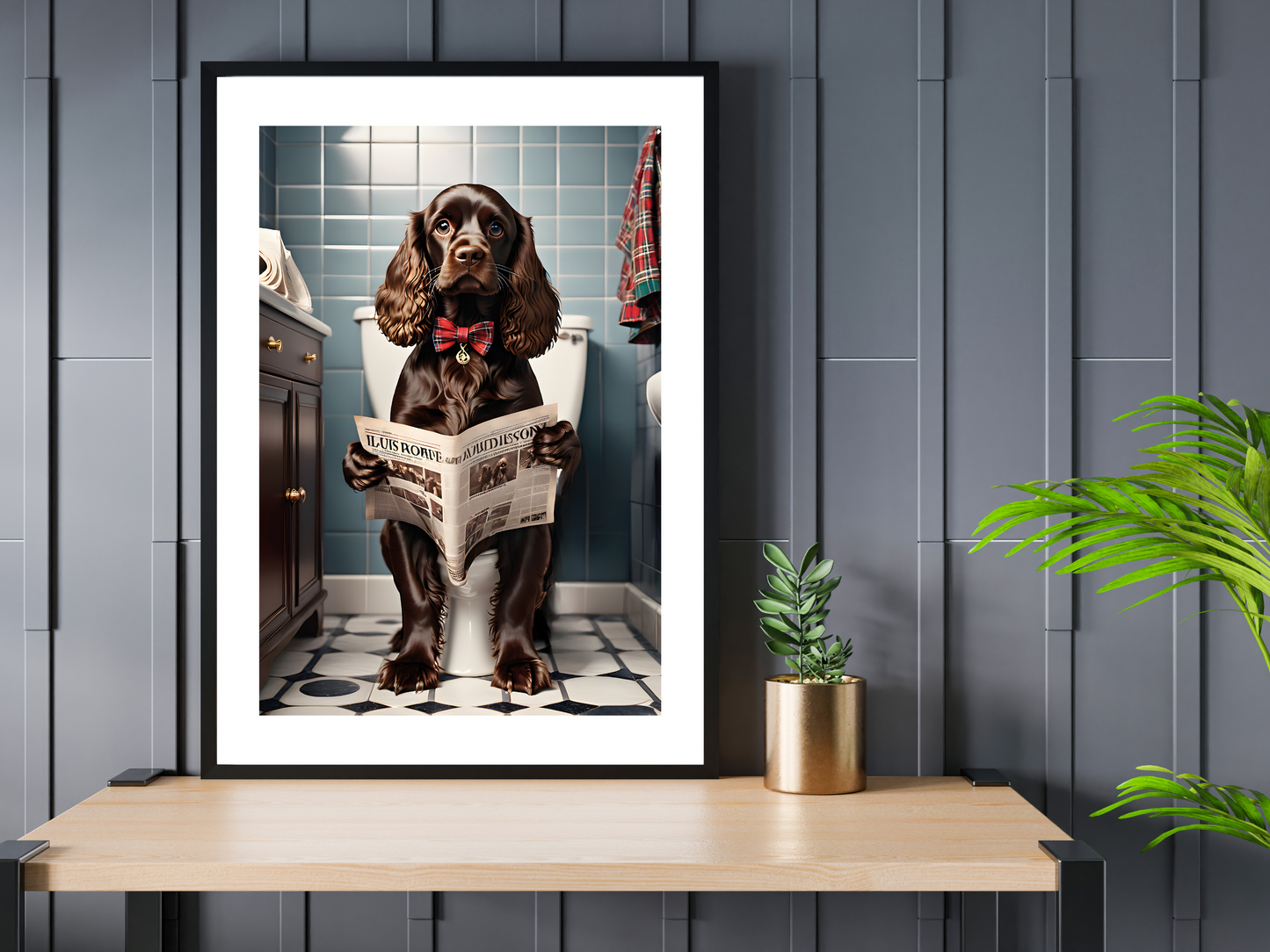 Cocker Spaniel Chocolate Brown on Toilet