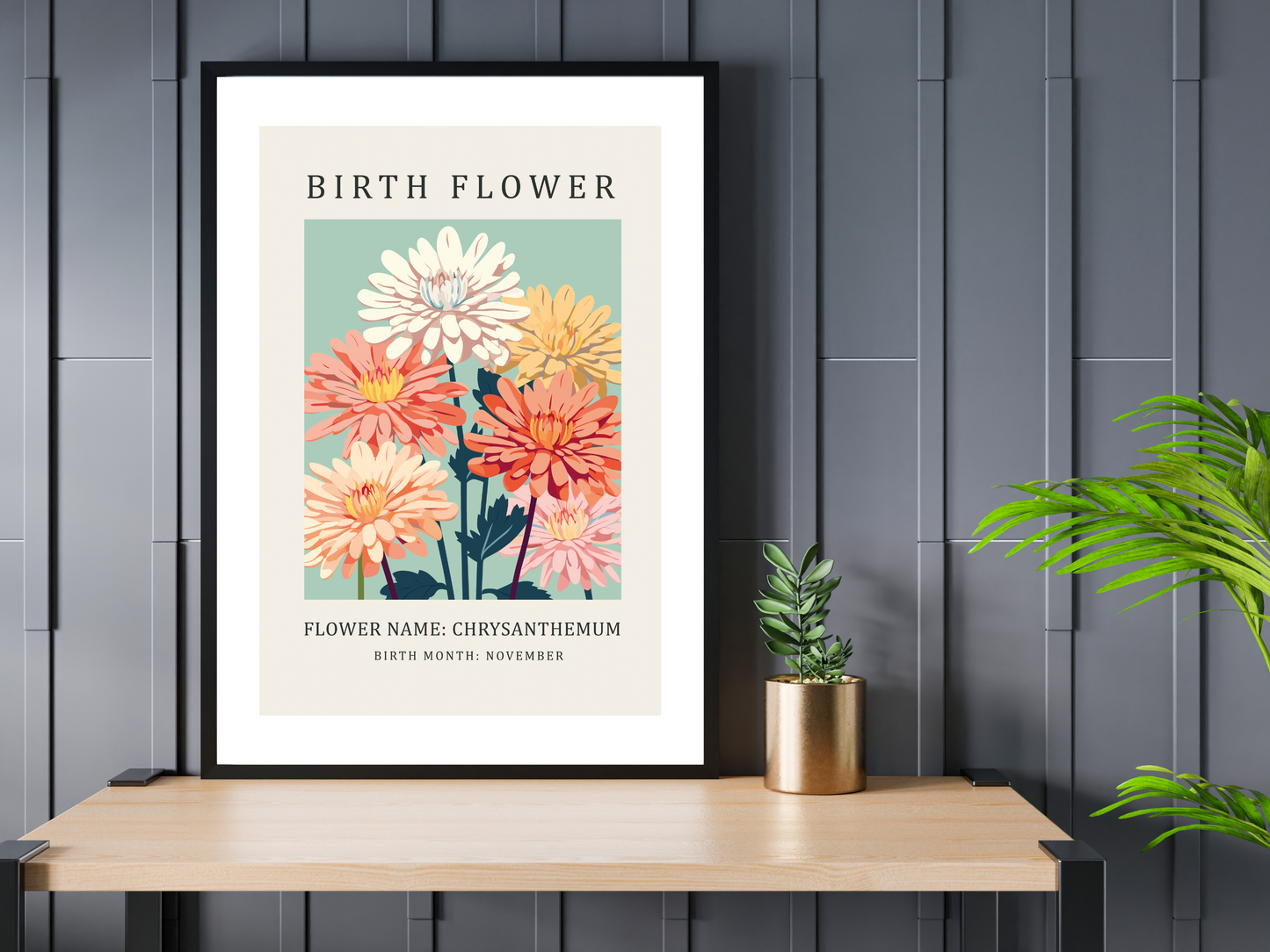 Birth Flower Print November Chrysanthemum | Birthday Month Poster
