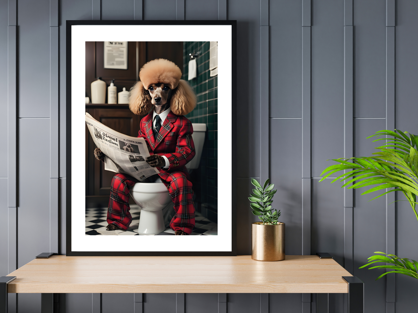 Poodle Tartan Jacket on Toilet