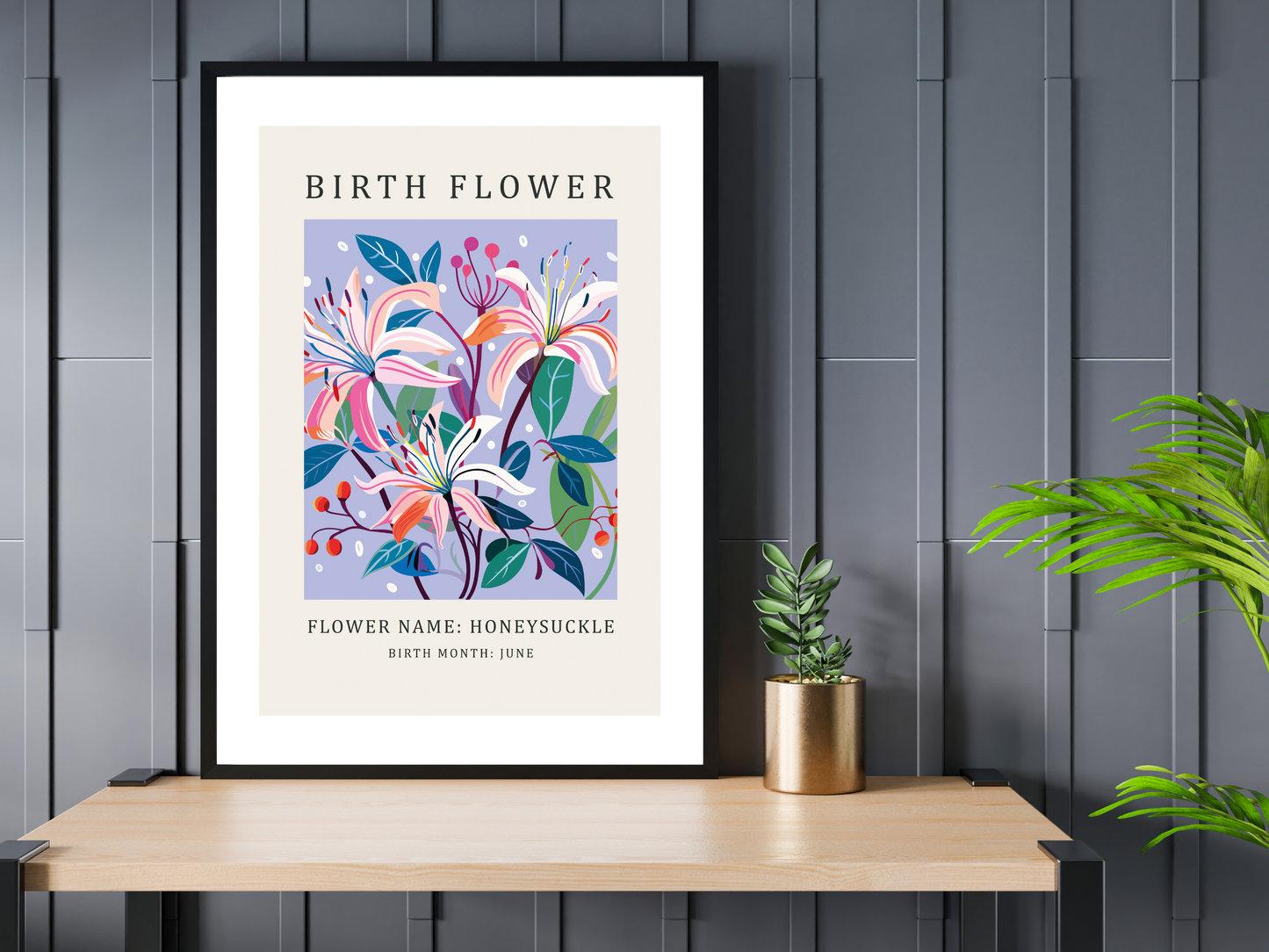 Birth Flower Print June Honeysuckle | Birthday Month Poster