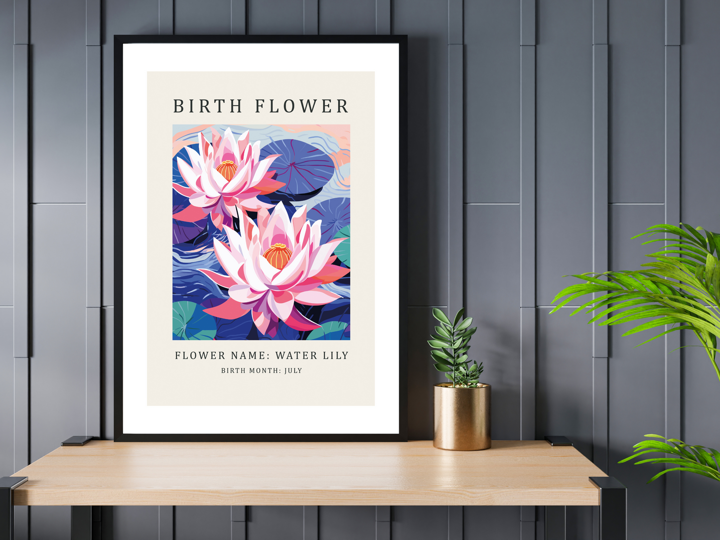 Birth Flower Print July Water Lily | Birthday Month Poster