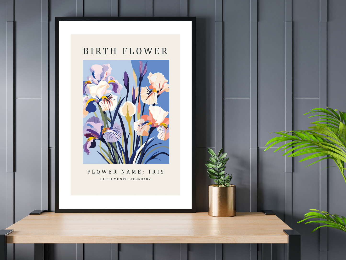 Birth Flower Print February Iris | Birthday Month Poster