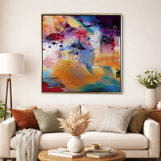 Framed Multicoloured Abstract Canvas