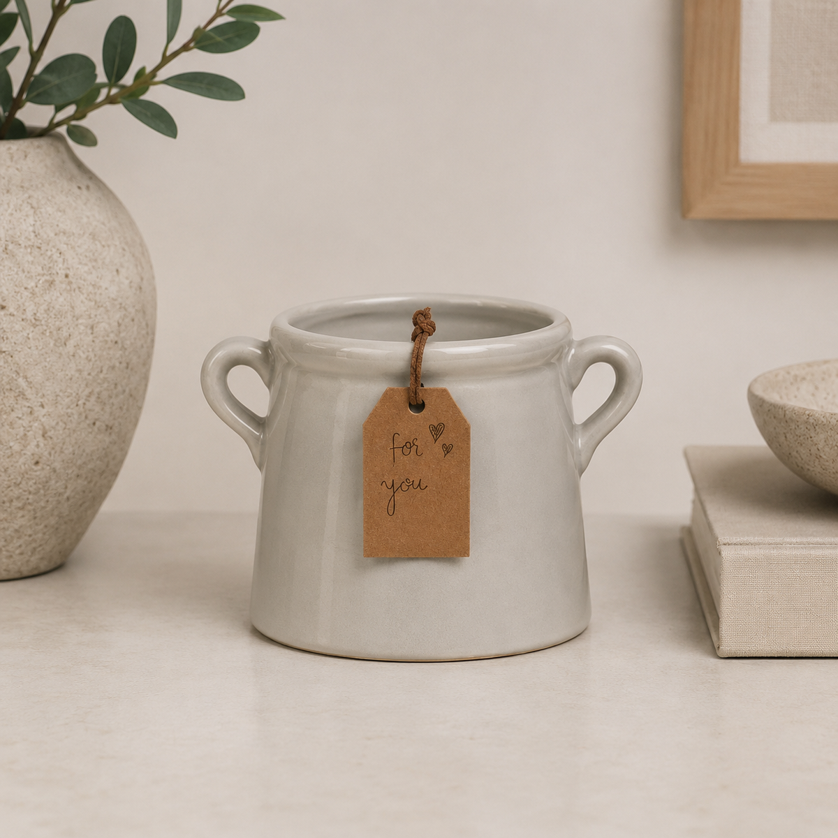 Small Grey Planter with 'For You' Tag
