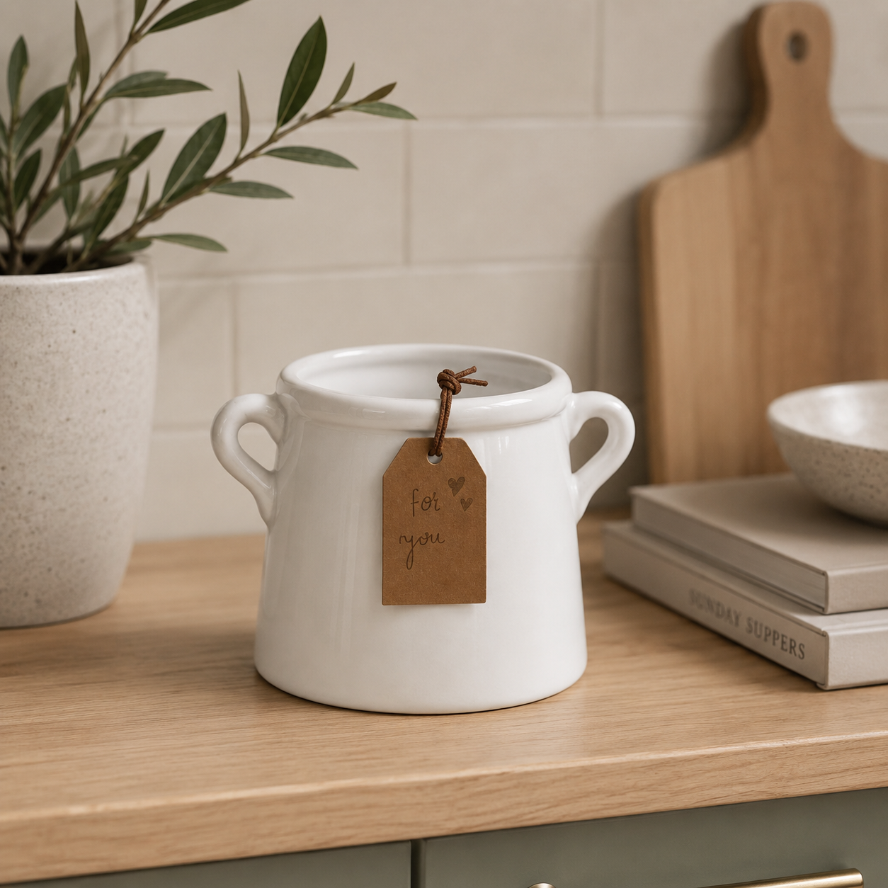 Small White Planter with 'For You' Tag