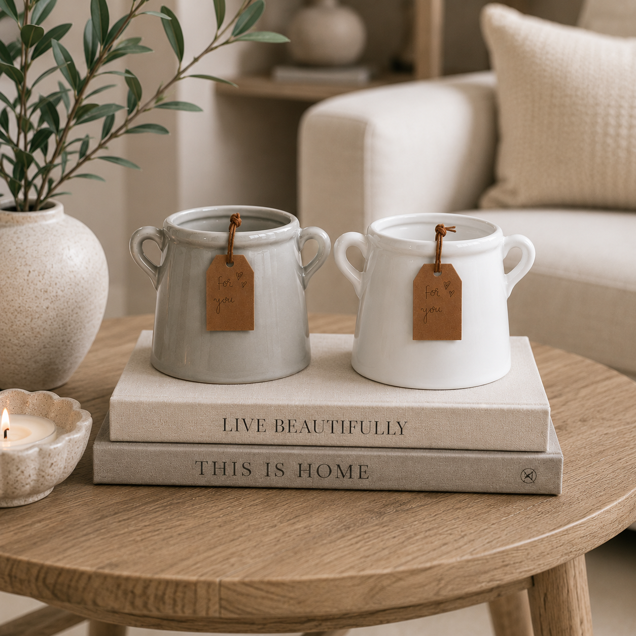 Small Grey Planter with 'For You' Tag