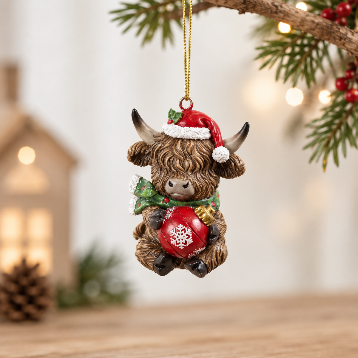 Christmas Highland Cow Hanging Ornament
