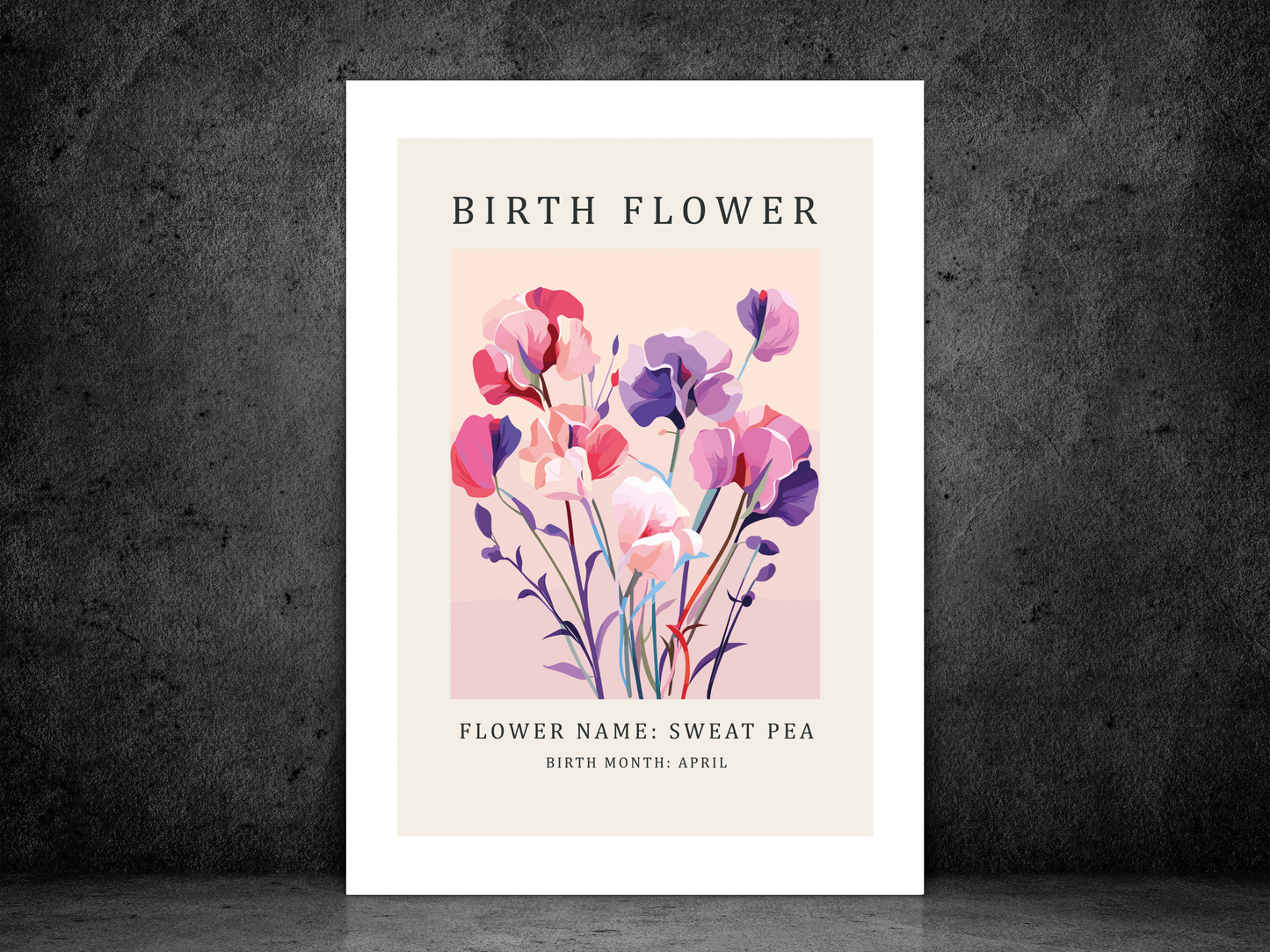 Birth Flower Print April Sweet Pea | Birthday Month Poster
