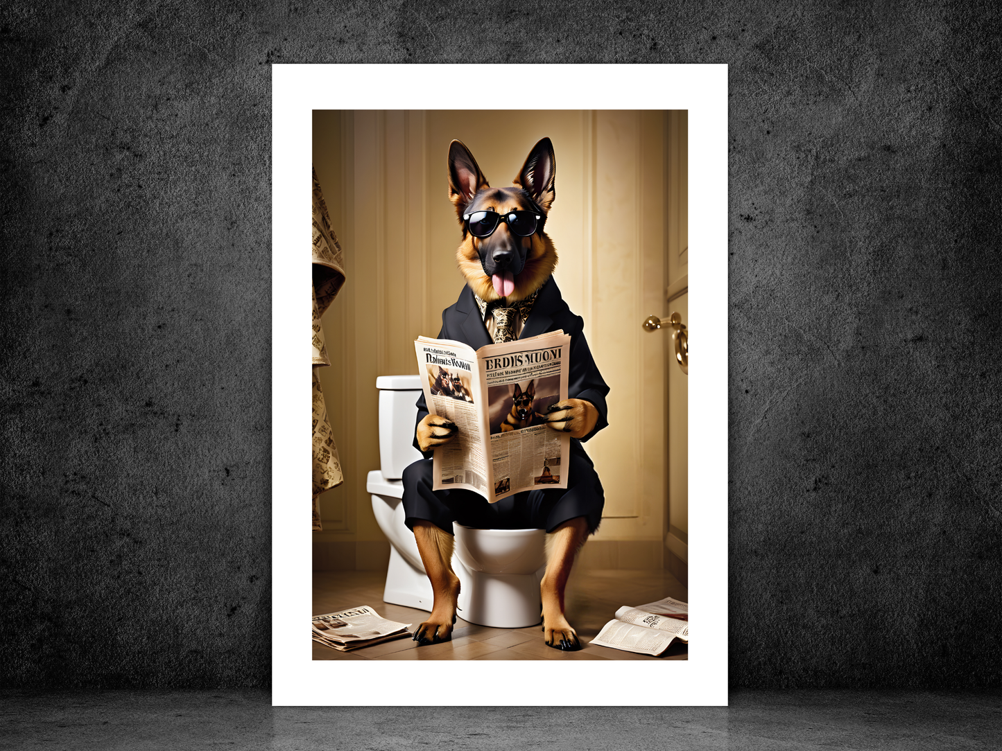 German Shepherd on Toilet