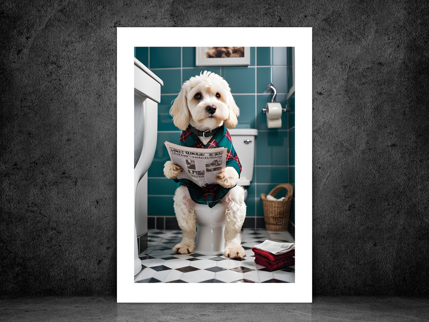 White Cockapoo on Toilet