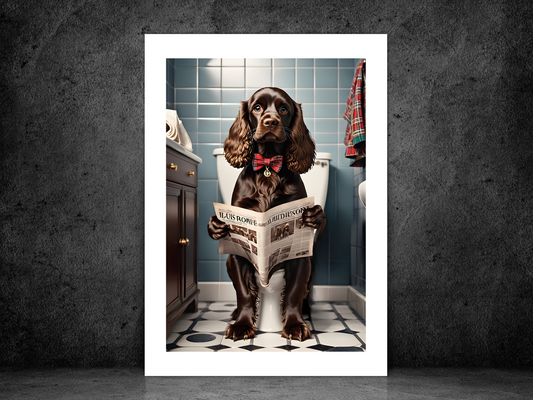 Cocker Spaniel Chocolate Brown on Toilet