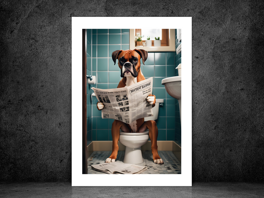Boxer Dog on Toilet