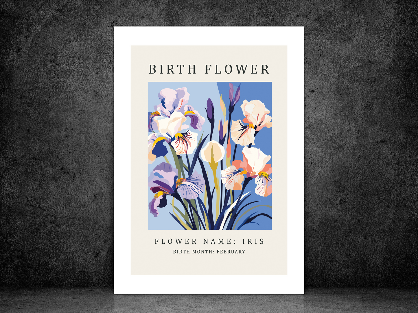 Birth Flower Print February Iris | Birthday Month Poster