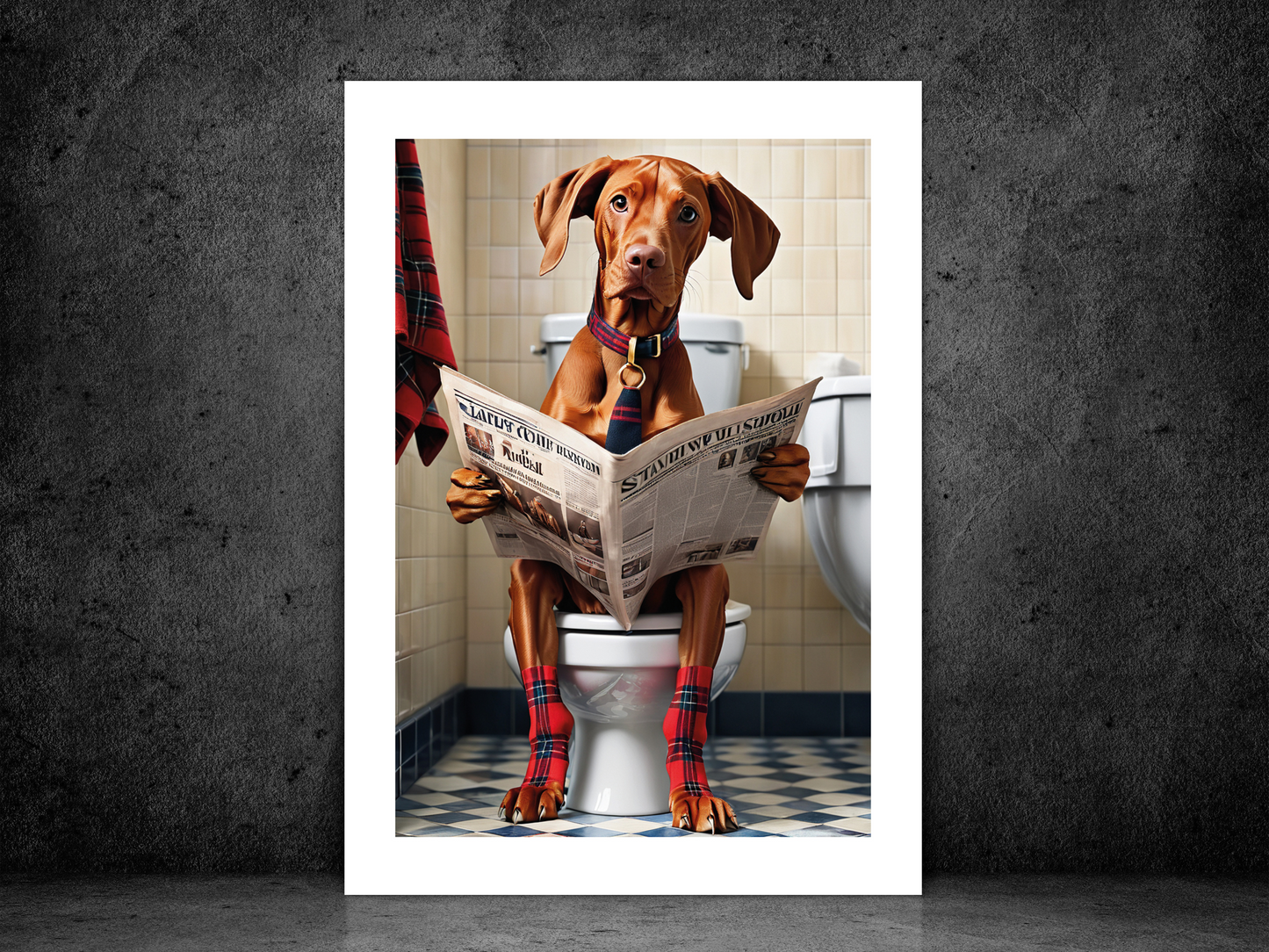 Hungarian Vizsla on Toilet