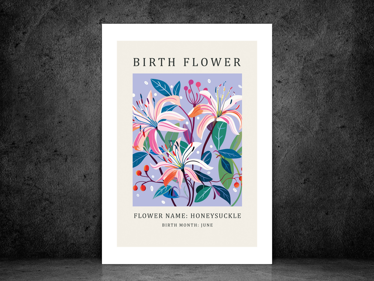 Birth Flower Print June Honeysuckle | Birthday Month Poster