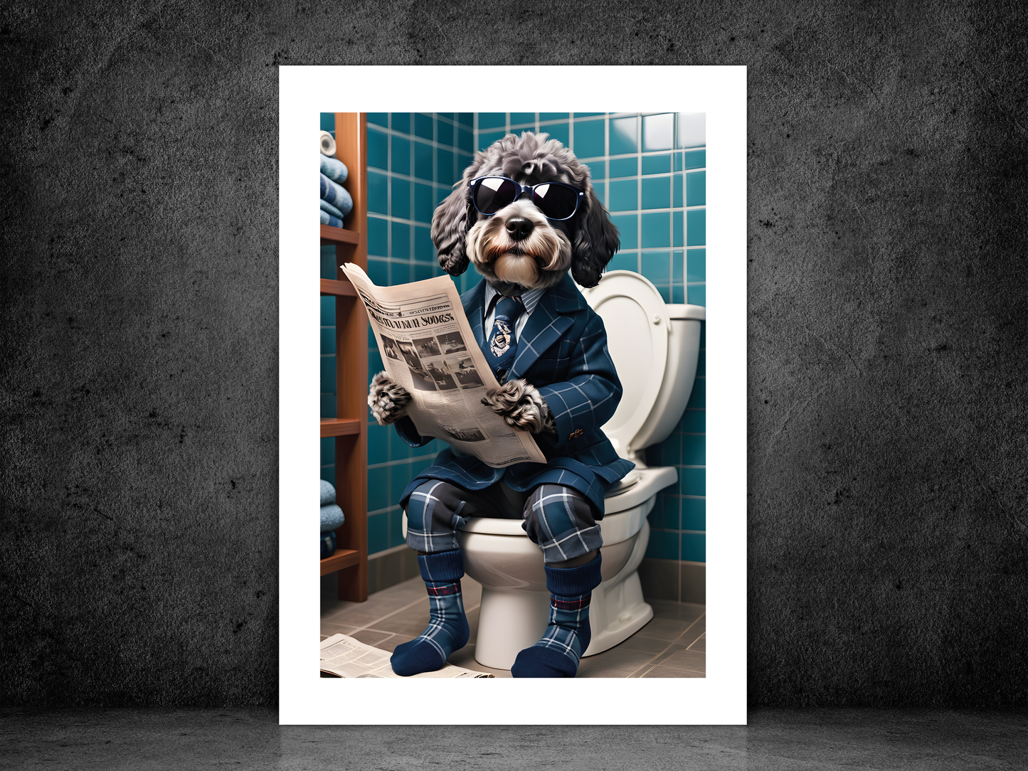 Blue Roan Cockapoo on Toilet