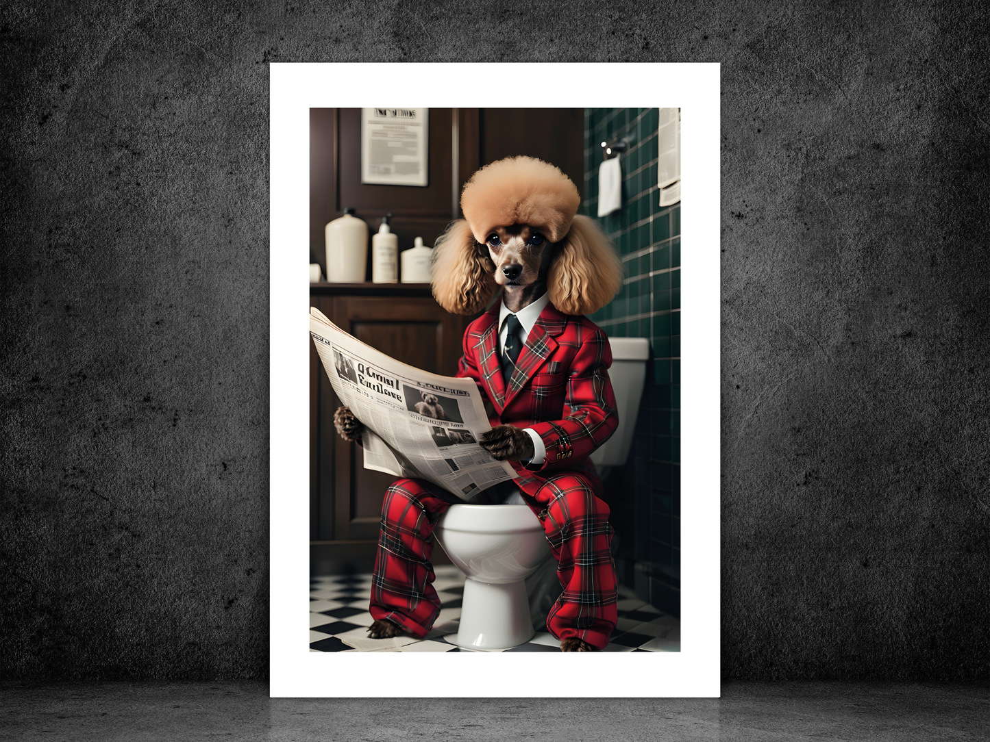 Poodle Tartan Jacket on Toilet