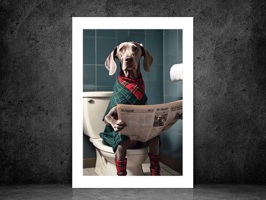 Weimaraner on Toilet