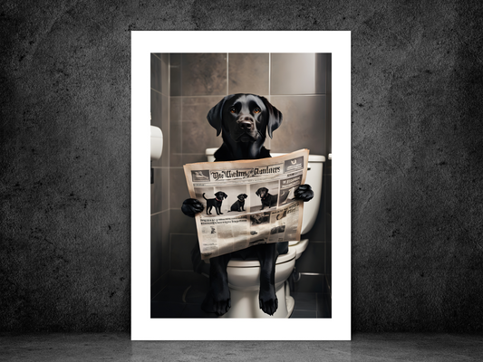 Black Labrador on Toilet
