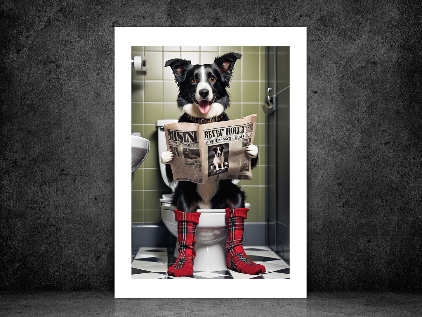 Border Collie Dog on Toilet