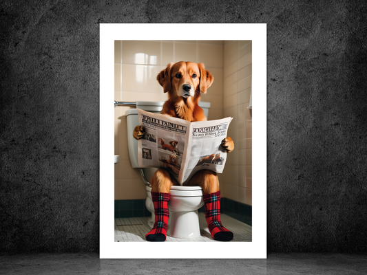 Fox Red Retriever on Toilet