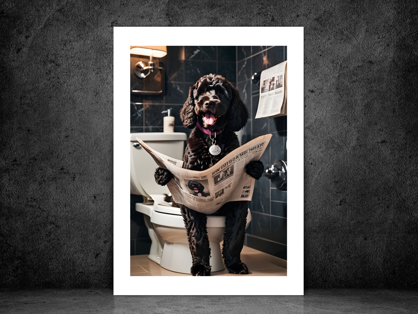 Black Cockapoo on Toilet