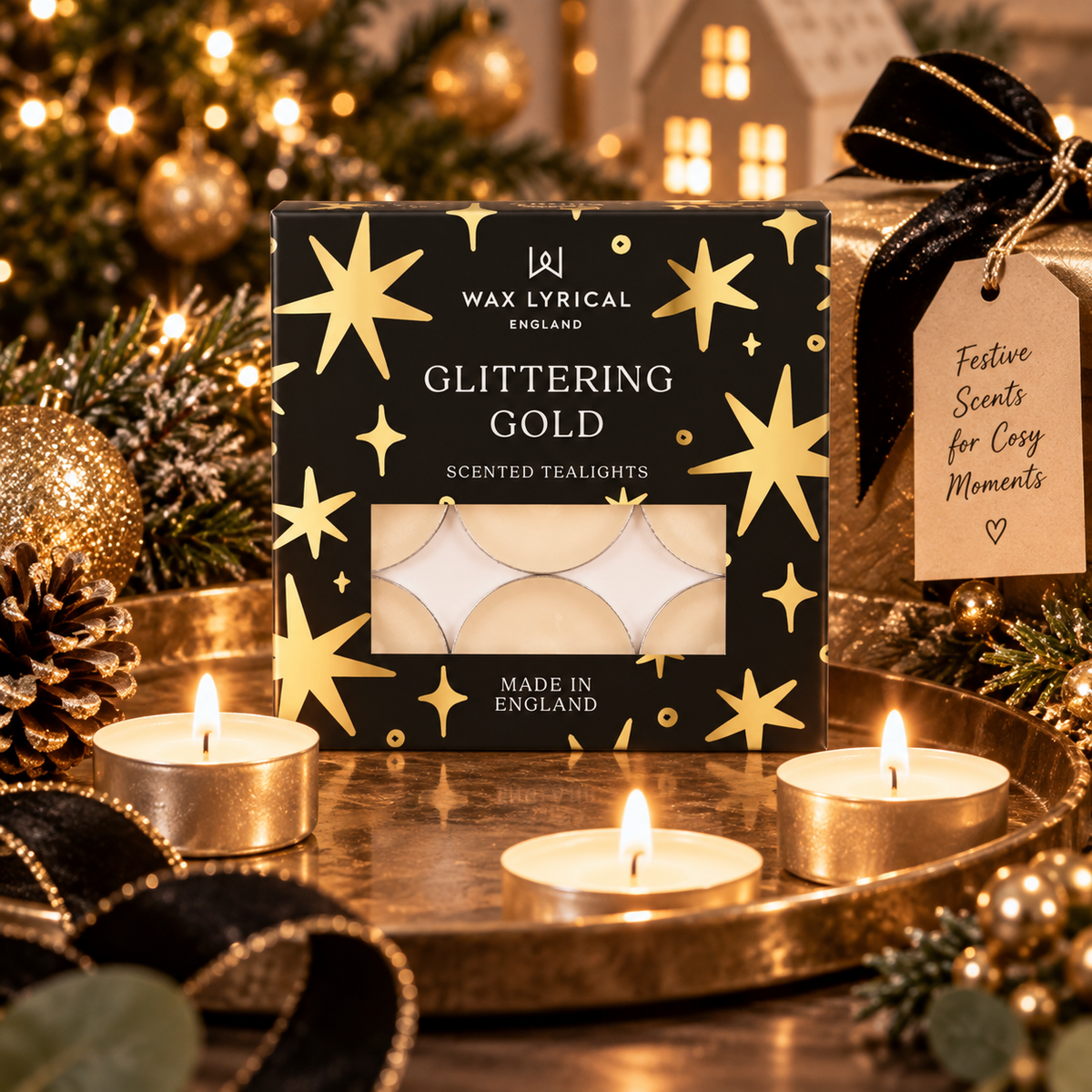 Glittering Gold Tealights | Pk 9