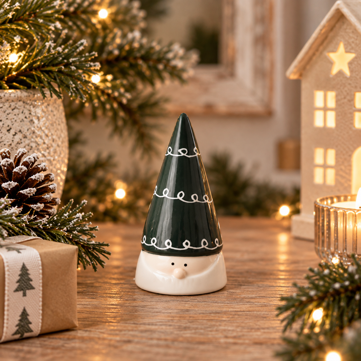 Green Ceramic Santa Gonk