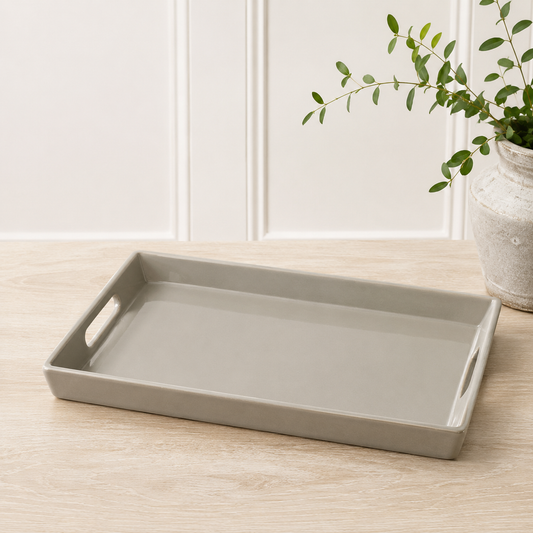 Dakota Ceramic Tray - Grey Gloss